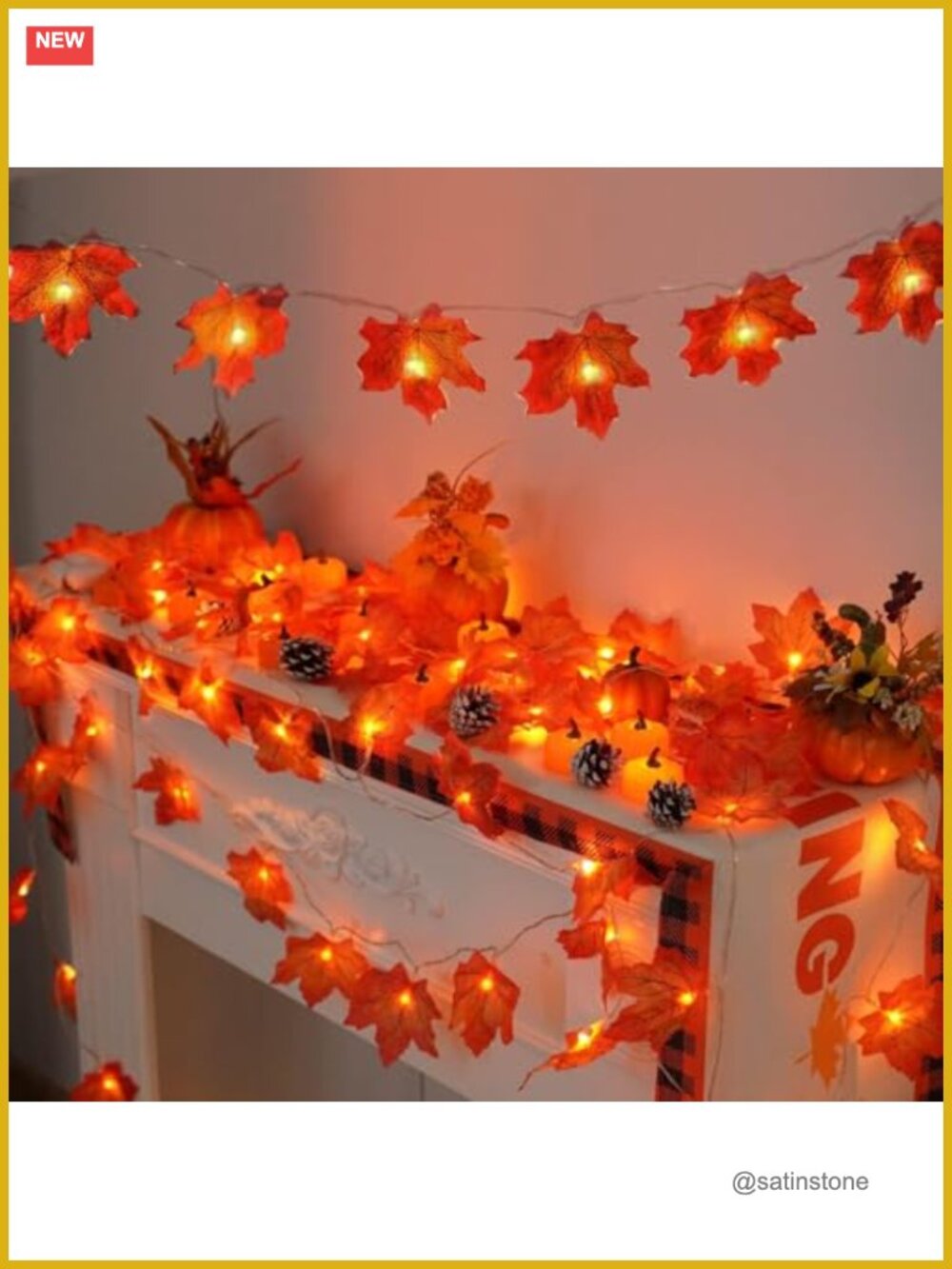 2 Pack Fall Lighted Garland 20ft 40 LED Battery Operated Maple Leaves